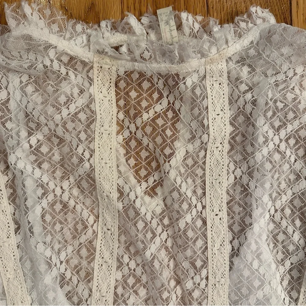 Free People Goldie Lace Ruffle Long Sleeve Bodysuit Medium White new tags